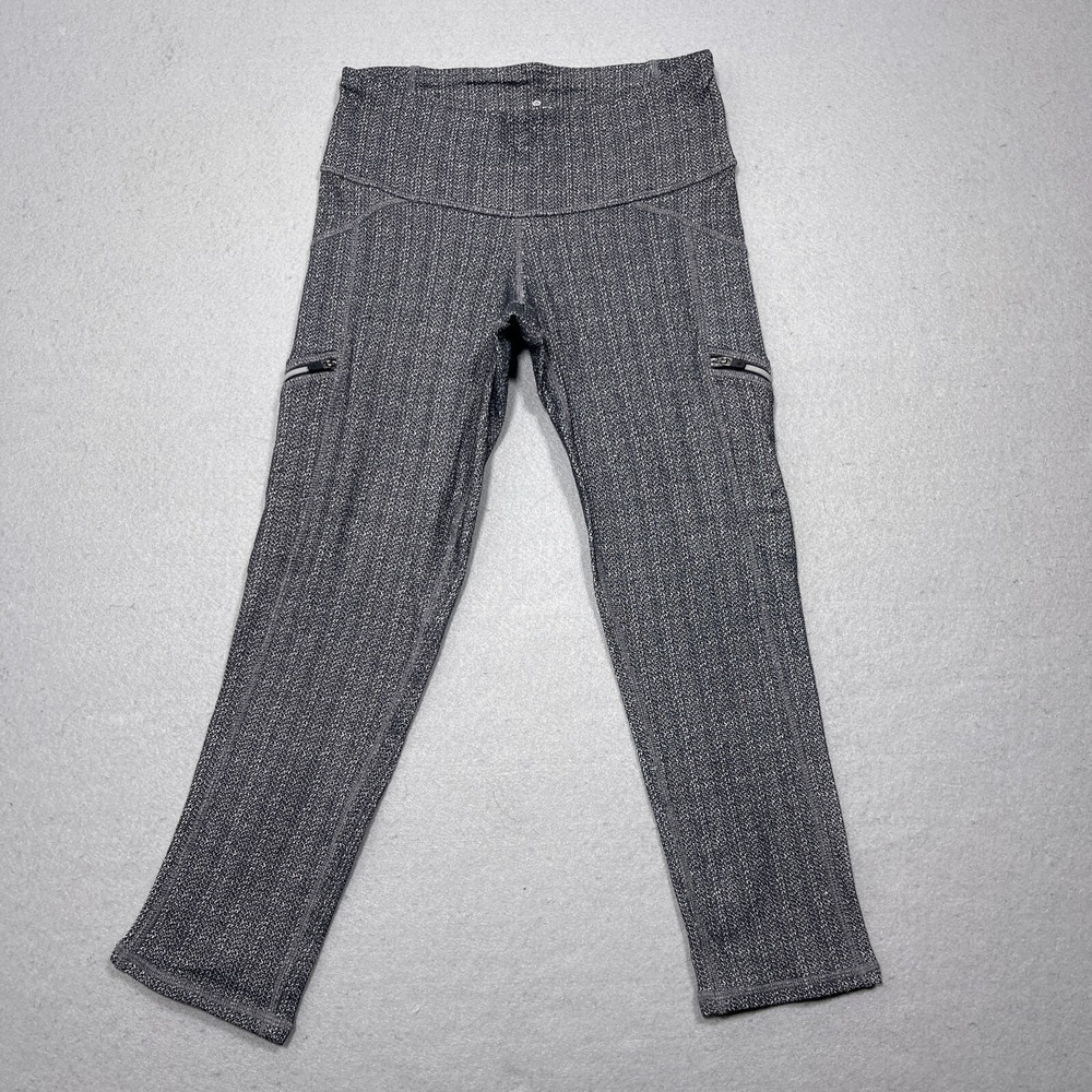 Athleta Herringbone Leggings Women XS Slim Fit Gray Athleisure Yoga Pants Pocket